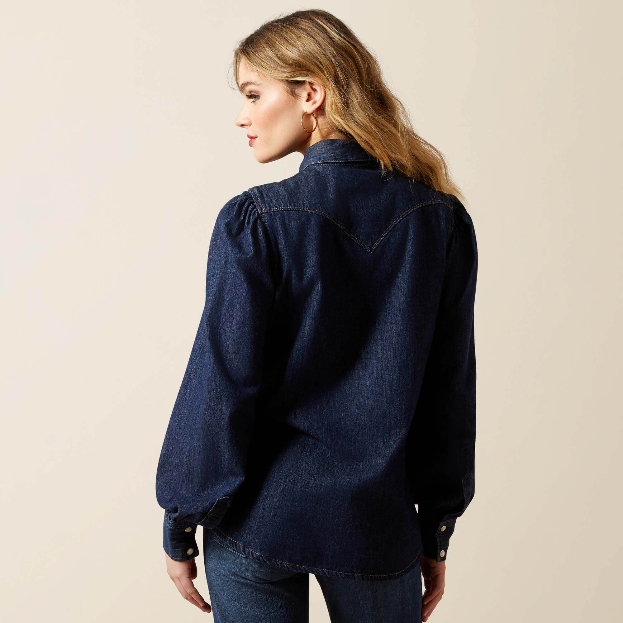 Puff Sleeve Denim Snap Shirt-Ariat
