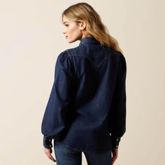 Puff Sleeve Denim Snap Shirt-Ariat