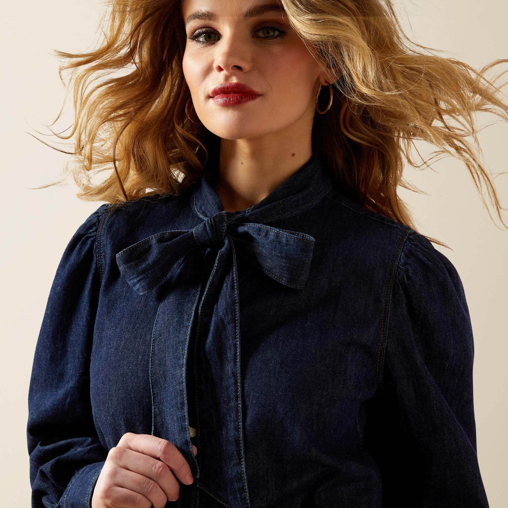 Puff Sleeve Denim Snap Shirt-Ariat