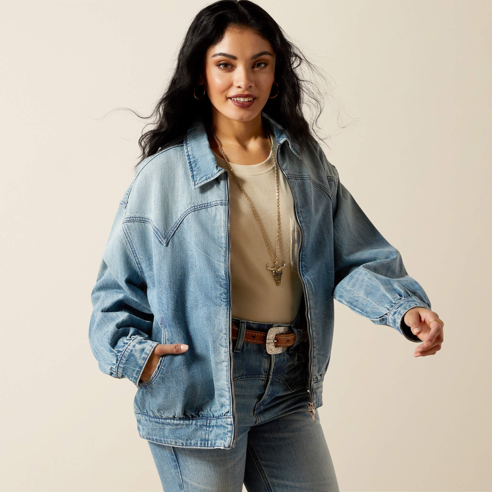 Cheyenne Denim Bomber Jacket-Ariat