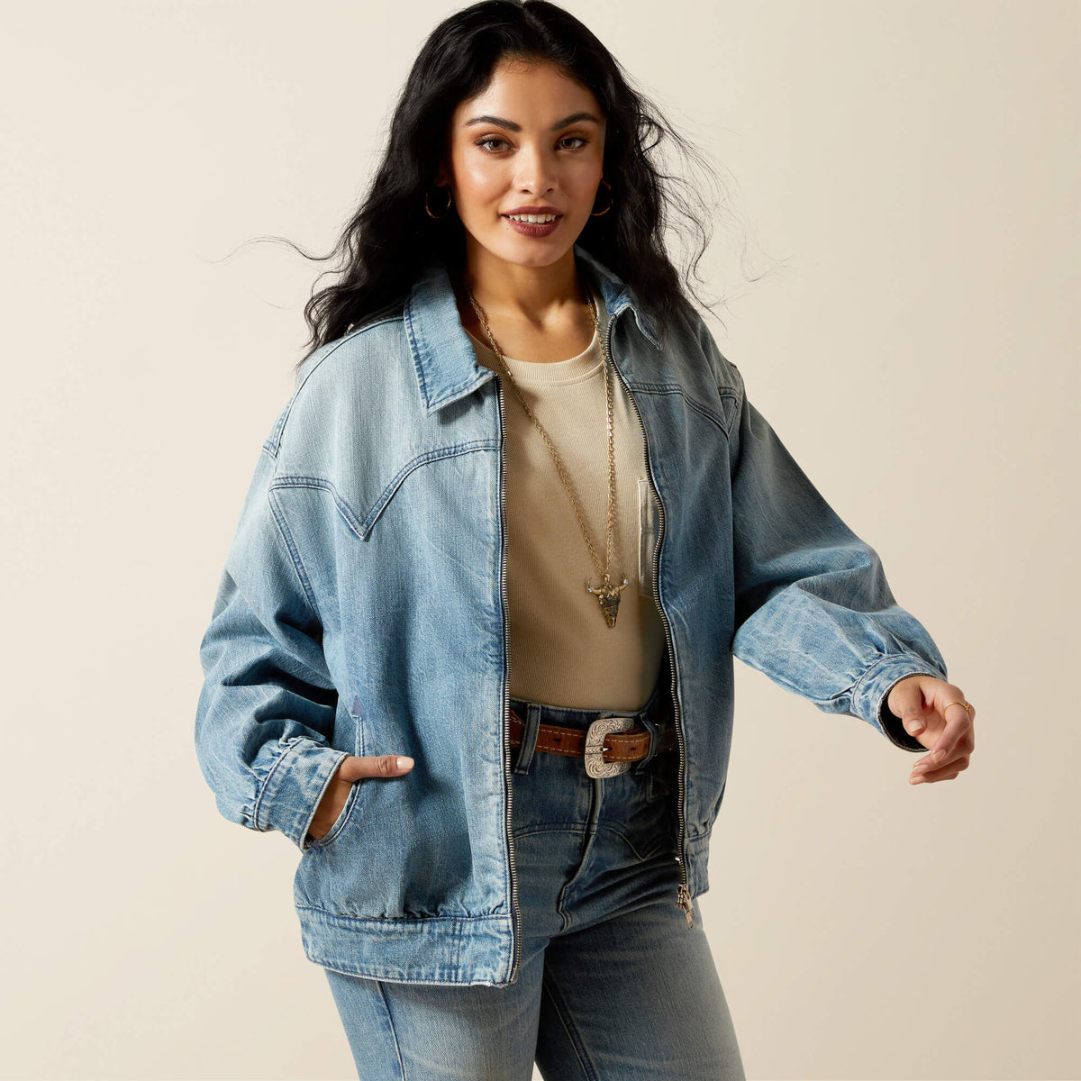 Cheyenne Denim Bomber Jacket-Ariat