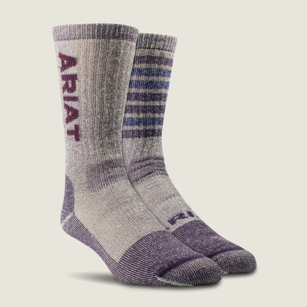 Midweight Merino Wool Blend Steel Toe Work Sock 2 Pair Multi Color Pack-Ariat